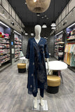 Navy Blue Aline Printed Embroidered Cotton Suite