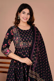 Black Printed Cotton Peplum Style Kurta set with Sharara