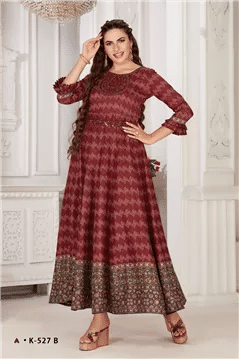 Art Silk Fabric Party Wear Kurti In Red And Maroon Color