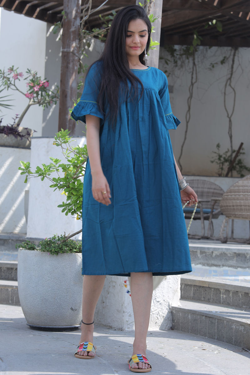 Teal Blue Coloured Midi Dress