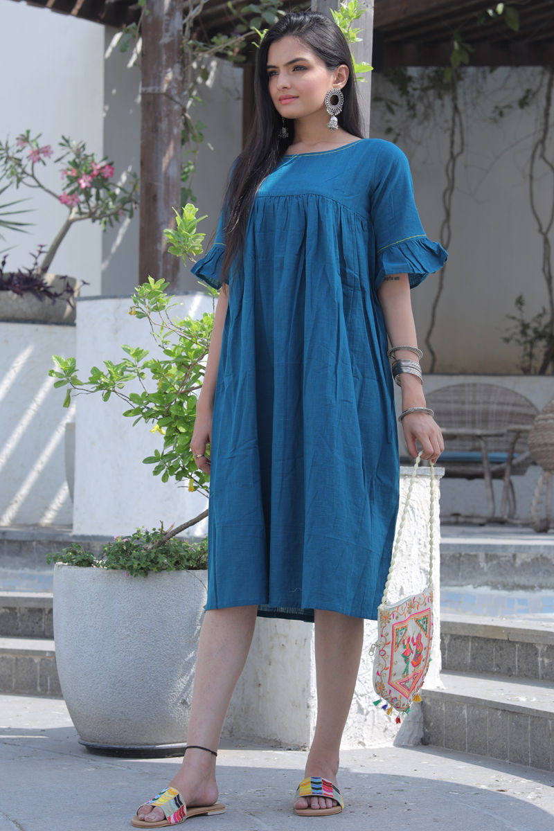 Teal Blue Coloured Midi Dress