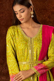 Apple Green Bandhej Straight Kurta sets with crushed dupatta