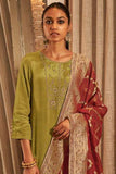 Pista Green Festive Wear Kurta Set With Bandhani Dupatta