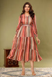 Muslin Red Frock Style Dress with Belt