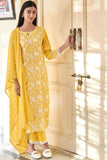 Yellow Thread Work Silk Kurta Suit Set