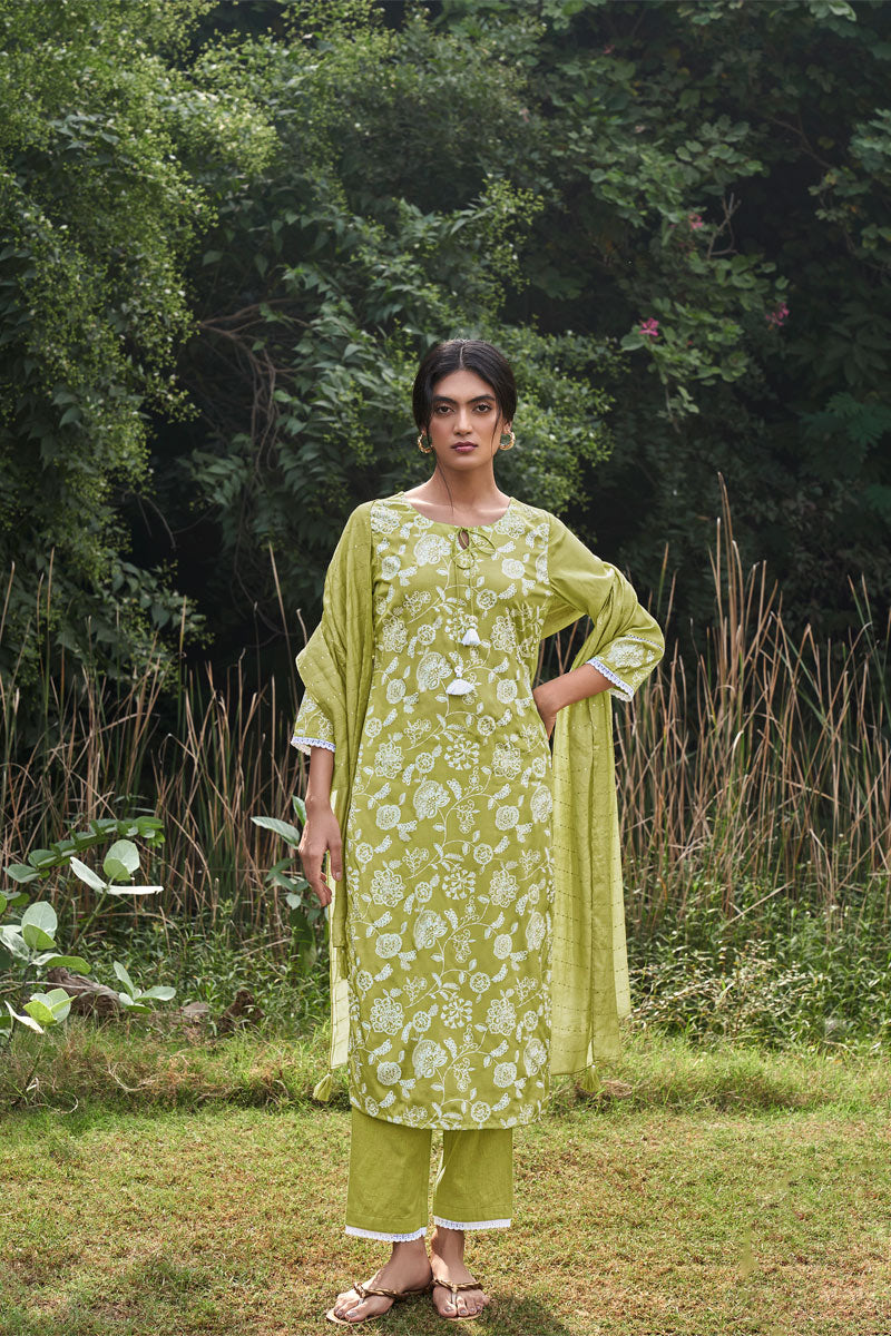 Green  Lucknowi Style Printed kurta set