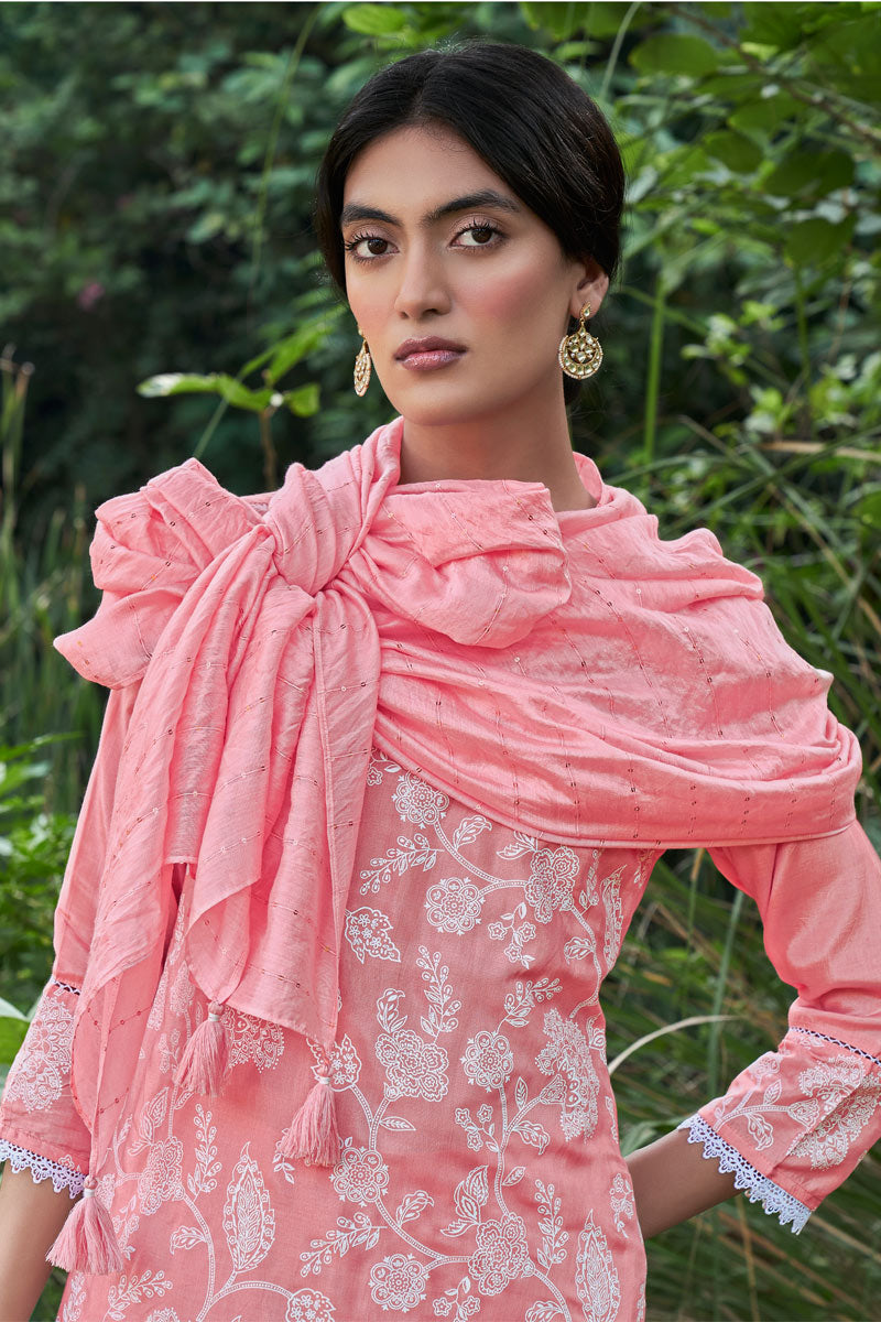 Pink Lucknowi Style Printed kurta set